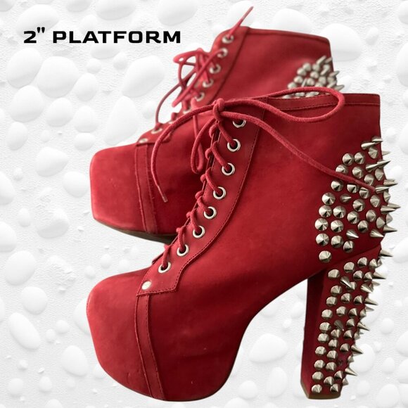 JEFFREY CAMPBELL LITA HAVANA PINK/RED SILVER SPIKE BOOTS SIZE 7 - Picture 5 of 14